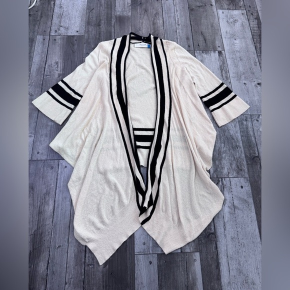 sparrow Sweaters - Anthropologie Sparrow Cardigan Women S Drape Front Waterfall Cream Black Stripe